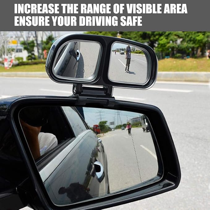 Blind Spot Mirror, Left and Right Adjustable Rearview Mirror Car Auxiliary Wide Angle Mirrors Stick for Universal Cars Truck SUV, Dark Grey