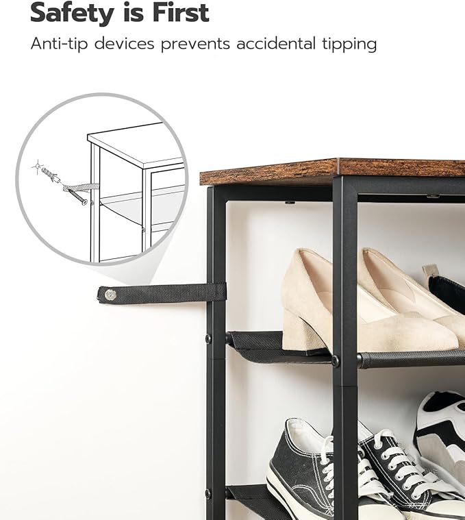 HOOBRO Shoe Rack, 4 Tier Shoe Storage Organizer with 3 Oxford Fabric Shelves and Top Panel, Holds 12-16 Pairs of Shoes for En