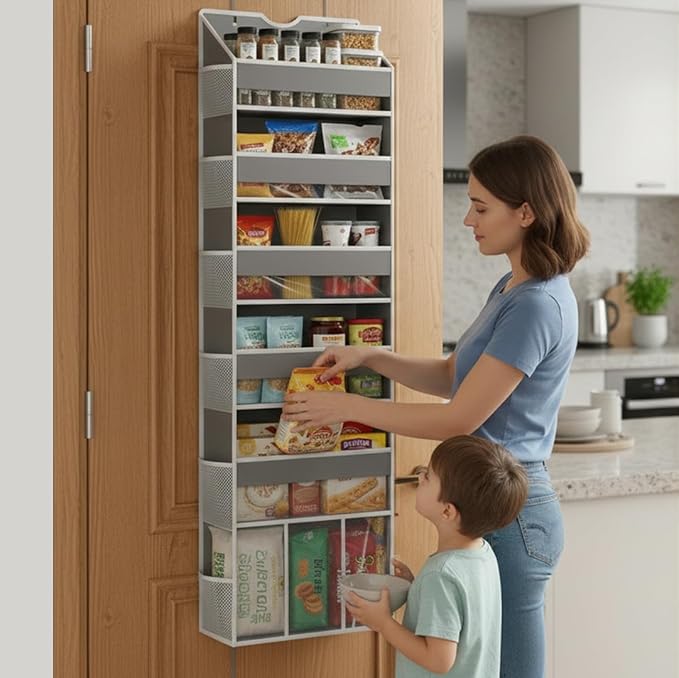 Over the Door Hanging Organizer for Bathroom & Nursery - 6 Shelf Closet Door Organizer, Anti Tilt 50LB Load Baby Behind Door 