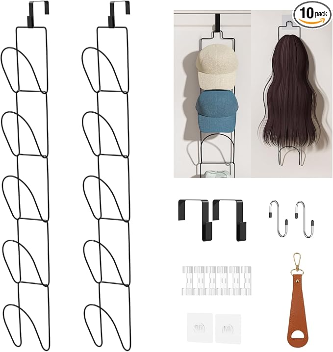 10Pack Over The Door Hat Organizer for baseball caps | Multi-Functional Baseball Hat Rack for Closet | Wall Mounted Hat s tor