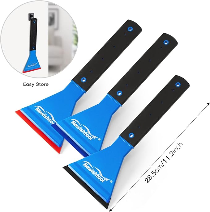 NEWISHTOOL Window Tint Squeegee Rubber with Handle, 3 PCS Different Durometer Blades Long Handle Rubber Squeegee, Water Wiper Swiper for Windshield Cleaning Window Film Application PPF Installation