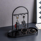 Shinpuru Metal Jewelry Organizer Stand & Key Holder Tray with Acrylic Base, Key Stand and Jewelry Tray with 5 Hooks, Perfect 