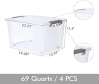 Citylife 69 QT Plastic Storage Bins with Latching Lids Stackable Storage Containers for Organizing Large Clear Storage Box fo