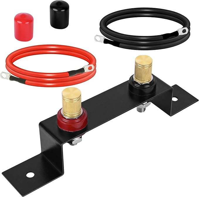 Battery Relocation Kit, Battery Jump Post Kit Heavy Duty Remote Battery Terminals Charging Post with Bracket Cable Compatible with UTV ATV Car Trucks RV Tractor Boat