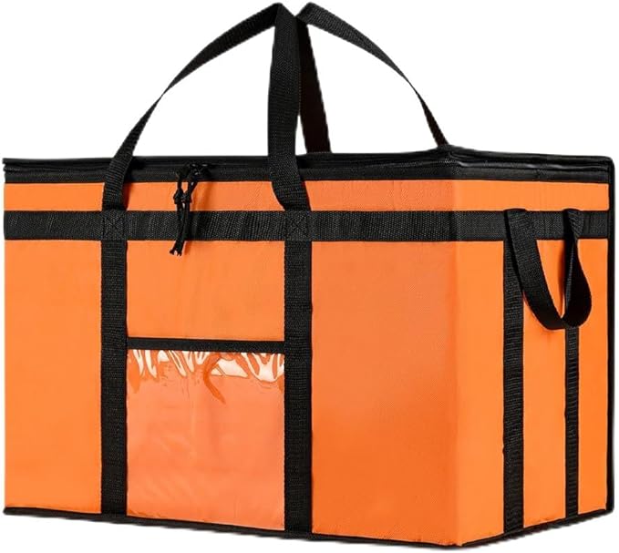 NZ home Insulated Bags for Food Delivery (3XL) Grocery Shopping Cooler Bag, Pizza Delivery, Hot & Cold Catering Tote, Reusable, Foldable & Heavy Duty (Orange)