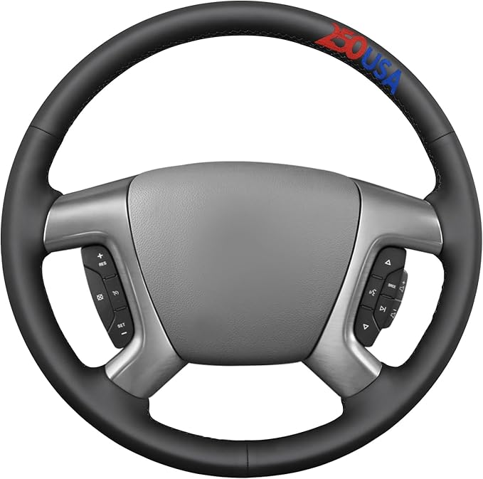 MEWANT USA 250th Anniversary Embroidered Hand-Stitched Steering Wheel Cover for Chevy Silverado 1500 2007 2500 2014 3500 Avalanche Suburban Tahoe 2014 Traverse Black Artificial Leather Steering Wrap