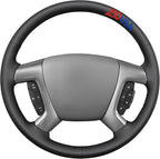 MEWANT USA 250th Anniversary Embroidered Hand-Stitched Steering Wheel Cover for Chevy Silverado 1500 2007 2500 2014 3500 Avalanche Suburban Tahoe 2014 Traverse Black Artificial Leather Steering Wrap