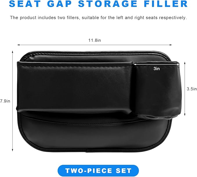 2 PCS Car Seat Gap Filler Organizer, Auto Front Seat Storage Box Anti-Drop Gap Filler with Cup Holder, Premium Leather Auto Console Side Organizer for Holding Phone Glasses Drinks