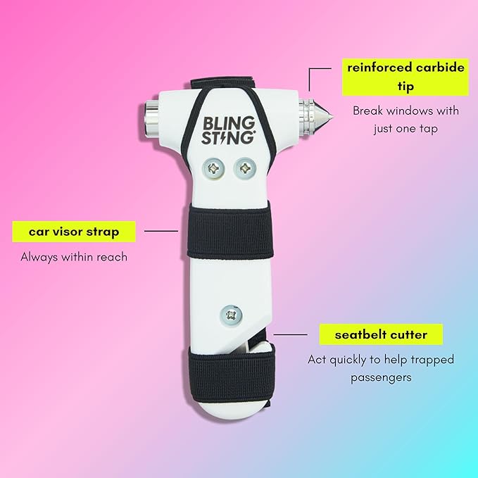 BLINGSTING Safety Hammer - Emergency Automotive Escape Tool with Window Breaker, Seat Belt Cutter & Adjustable Car Visor Stra