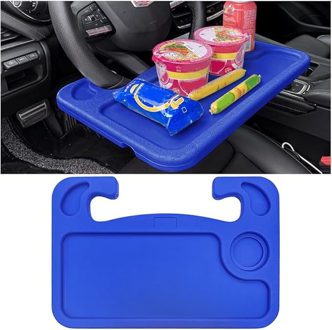 Mandark Car Steering Wheel Tray, 2 in 1 Auto Steering Wheel Desk for Eating Drinks Laptop, Multipurpose Vehicle Interior Travel Essential Table Accessories, Universal for RV, SUV, Truck (Blue)