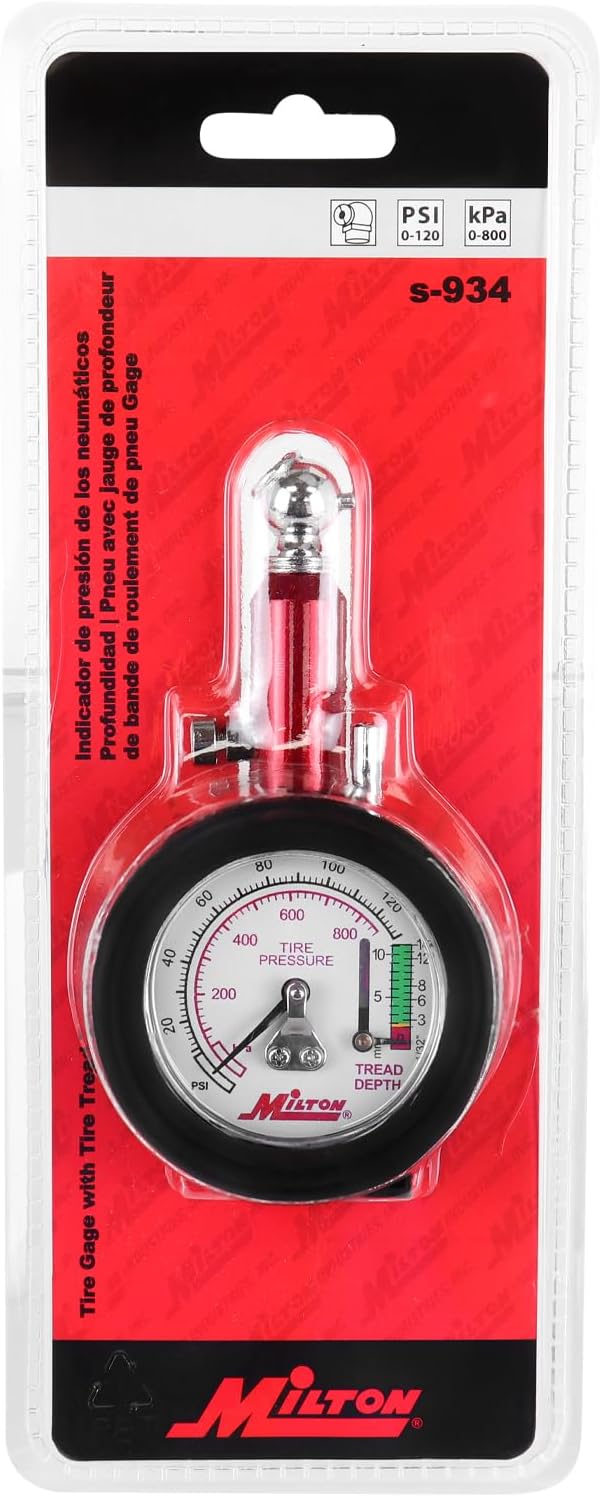 Milton (S-934) Dial Tire Pressure Gauge - Single Head Tire Tread Depth Gauge