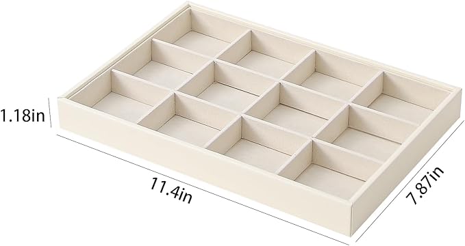 Stackable Jewelry Organizer Tray For Drawers,White Leather Small Earring Storage Tray,Bracelet And Necklace Display Box,Jewel