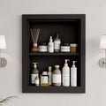 Solid Wood 14 X 18 Recessed Medicine Cabinet,2-Tier, Medicine Cabinet Organizer,Wall Niche, Bathroom Wall Cabinet Black