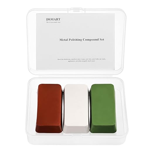 DSMART Metal Polishing Compound Buffing Polish Cutting Compounds 12 Oz. Kit for Metal Jewelry Aluminium Stainless Steel etc. - Green Fine/White Medium/Red Coarse (4 Oz. Each)- 3 Pack