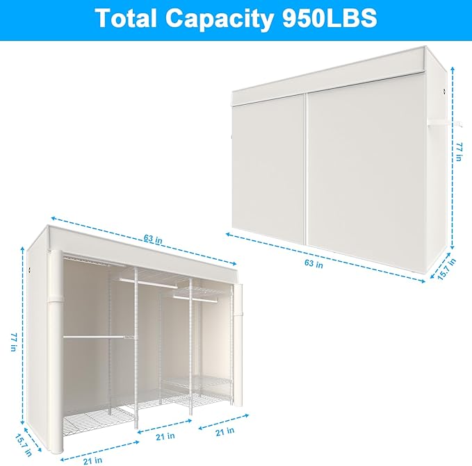 Ulif E13C Heavy Duty Closet Organizer System，Freestanding Clothing Racks for Hanging Clothes，Adjustable Garment Rack 63" W x 