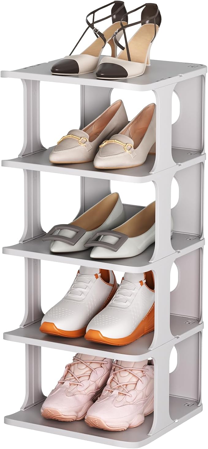 HAIXIN Shoe Rack for Closet - Stackable Shoe Organizer for Closet, Space-Saving Narrow Shoe Rack for Front Door Entrance, Gre