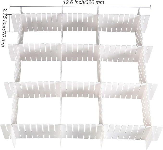 MUKCHAP 72-Piece DIY Grid Drawer Organizer - 12.6 Inch Adjustable Drawer Dividers for Sock, Underwear, Scarf - 36 White, 36 P