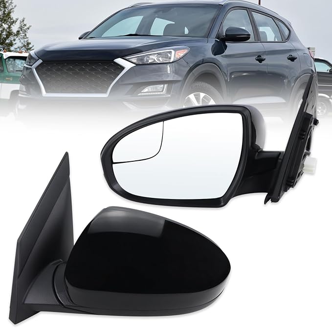Left Driver Side Mirror Compatible With 2019 2020 2021 Hyundai Tucson With Manual folding Power glass Black Replace #87610D3990(3Pins)