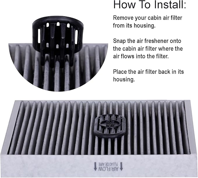 Pureflow Cabin Filter Air Freshener with Odor Eliminator - Fits on Most Car, Truck, and SUV Cabin Air Filters - Black Rock (P