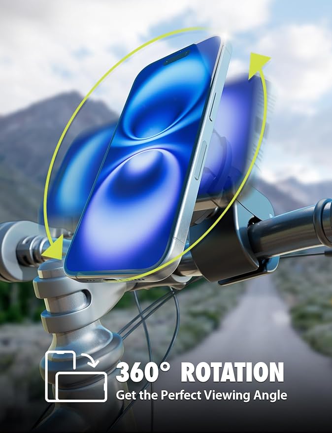 Bracketron MagSafe Bike Mount - MagAlign MAX Magnetic Phone Holder for Bike, Handlebar Phone Mount with Strong Magnetic Suction & 360° Rotation