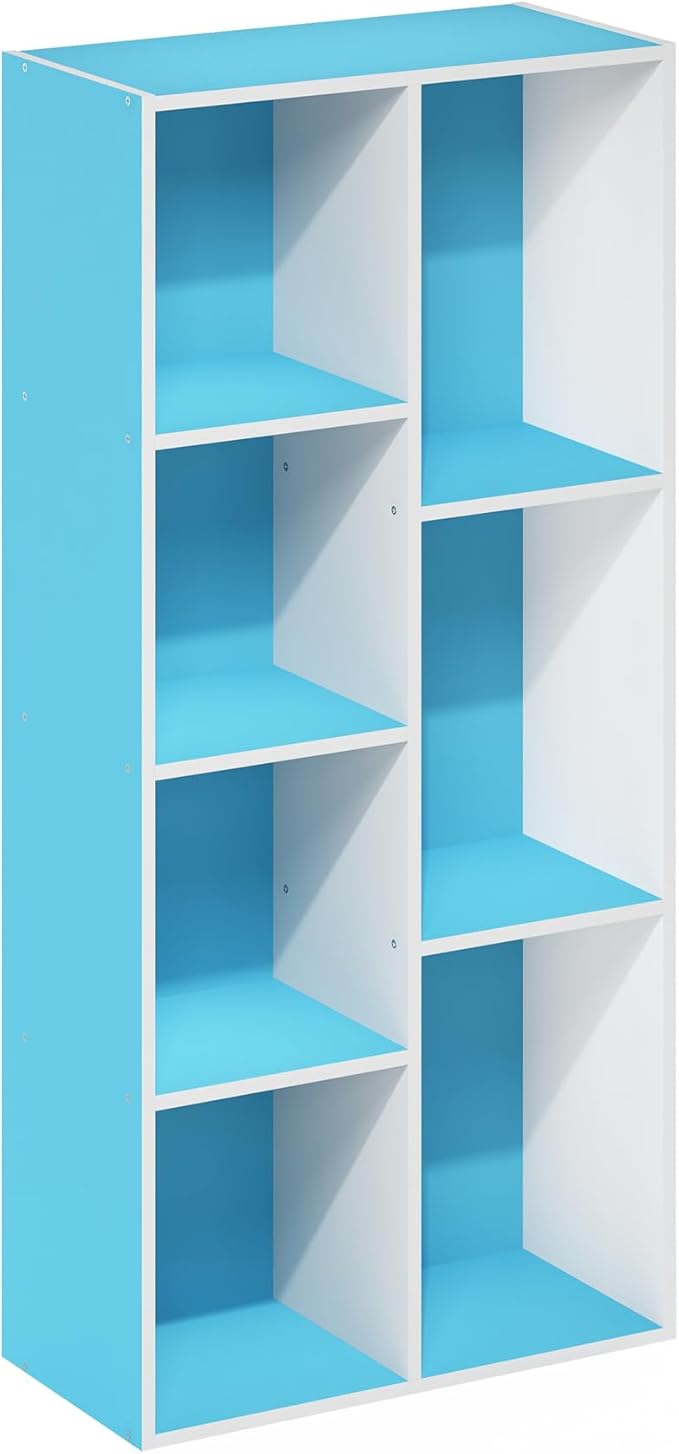 Furinno LUDER Book Shelf, 7-Cube Bookshelf, Bookcase with Open Shelves, 9.4 x 19.5 x 41.7, Easy Assembly, for Living Room, Be