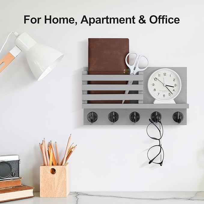 Lwenki Key Holder for Wall – Decorative Wooden Mail Holder and Key Shelf with Mounting Hardware, Installation Guide – Paulown