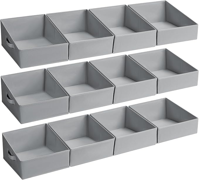 DIMJ Closet Storage Bins 12 Pack - Fabric Storage Baskets for Shelves, Collapsible Clothes Organizer with Handles, Trapezoid 