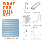 Peg Board Combination Kit, 8 Pegboards with 40 Accessories, Pegboard Wall Organizer for Office, Nursery & Home Storage, Key H