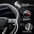 HAOTULE Leather Steering Wheel Cover， with Anti-Slip Stripe Design - Enhanced Grip, Fashion Style, Safe, Non-Slip, Breathable