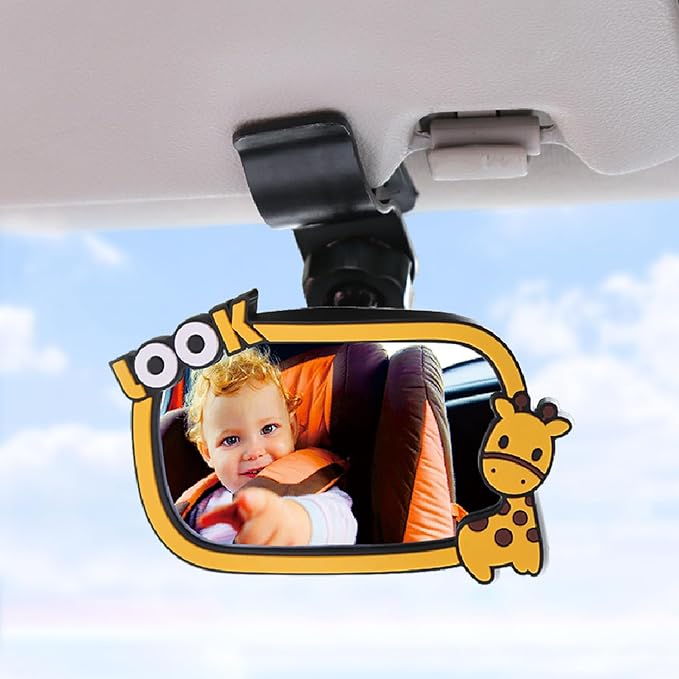 Clip On Amusing Baby Car Mirror, Ampper Adjustabe HD Glass Convex Wide Angle Interior Rearview Baby Rear Facing Mirror (Amusing Framed Rectangle, Small, 3.5" X 2.2")