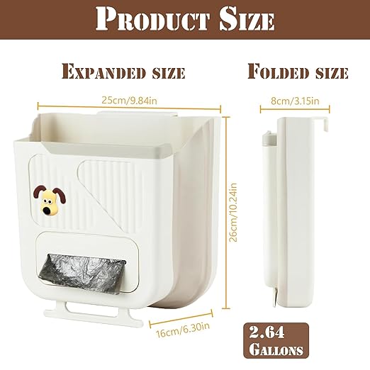 Hanging Trash Can for Kitchen Cabinet Door, 2.64 Gallon Kitchen Trash Can with Space-Saving Design, Collapsible Garbage Can for Kitchens,Cabinet Door, Bathroom, RV, Car & Camping