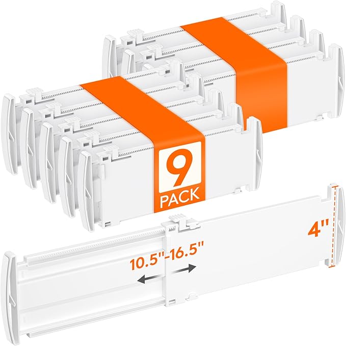 Lifewit 4" Tall 9 Pack Drawer Dividers, 27-42cm/10.5-16.5" Expandable Drawer Divider for Clothes, Adjustable Dresser Drawer O