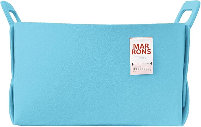 Collapsible Felt SKYBLUE Storage Bin Large 14.6"x9.4"x9.4" – Foldable Basket with Handles for Closet, Laundry Room Organizati