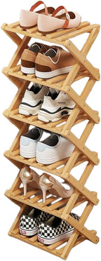 YYW Bamboo Shoe Rack for Entryway, Free Standing Shoe Racks Shelf Closet, Widen Foldable Vertical Shoe Storage Organizer for 