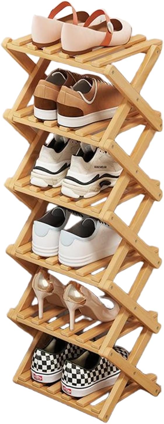 YYW Bamboo Shoe Rack for Entryway, Free Standing Shoe Racks Shelf Closet, Widen Foldable Vertical Shoe Storage Organizer for 