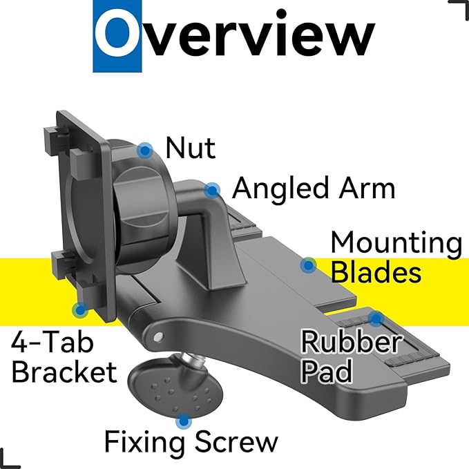 CD Slot Car Mount for Portable CarPlay Screens, Adjustable Angles, Low Profile and Sleek, Integrated Mounting Solution for in-Car Android Display Monitors (4-Tab Bracket Mount)