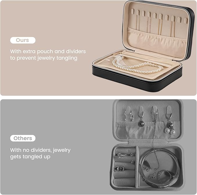 Lolalet Travel Jewelry Case for Women Girls, Travel Jewelry Organizer Box with Mirror & Clear Storage Bag, Small Portable Ear