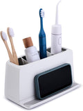 YouCopia The Ledge Toothbrush Holder, 3-Slot, Bathroom Vanity Counter Organizer with Cord Slots, Removable Base and Storage f