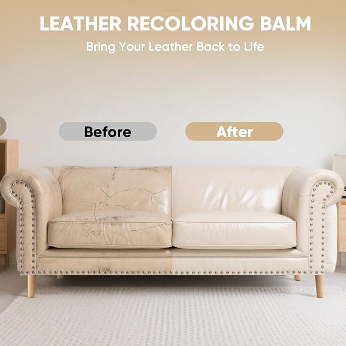 Leather Recoloring Balm - Scratch Repair & Color Restore Kit for Faded Leather, Leather Couch & Car Seats - 10OZ Restorer Bal