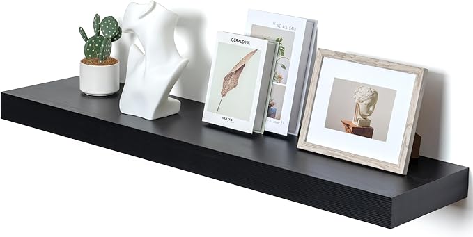 48 Inch Black Floating Shelf | 12 Inch Deep Floating Shelves Set of 1 | 48" D x 12" D Rustic Wood Shelves for Wall | Deep Bla