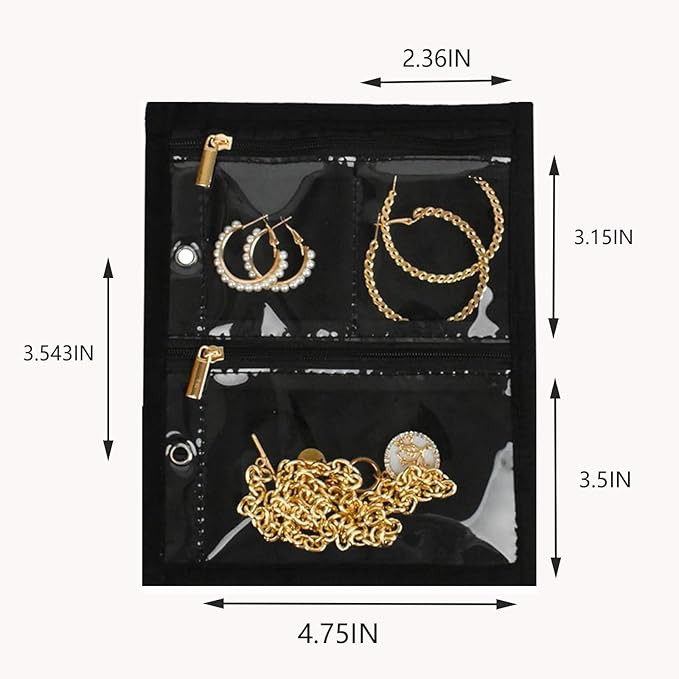 GSXRB Travel Jewelry Organizer Case with Clear Zipper Pouches,3pcs Velvet Jewelry Storage Book Binder, Multi-Layer Inner Page