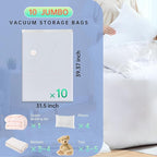10 Jumbo Vacuum Storage Bags, Vacuum Seal Bags for Clothing, Pillows, Comforters, Blankets, Space Saver Bags with Hand Pump