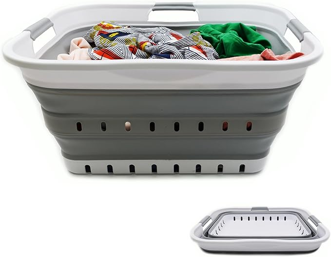 SAMMART 42L (11 gallon) Collapsible Plastic Laundry Basket - Foldable Pop Up Storage Container/Organizer - Space Saving Hampe