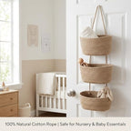 Hanging Wall Basket, Over the Door Hanging Basket with Hooks, Cotton Back of Door Organizer for Living Room, Bedroom, Boho Wa
