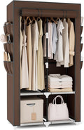 VTRIN Portable Closet Wardrobe for Hanging Clothes with 4 Storage Shelves, 2 Hanging Rods and 6 Pockets, Stable and Easy Asse