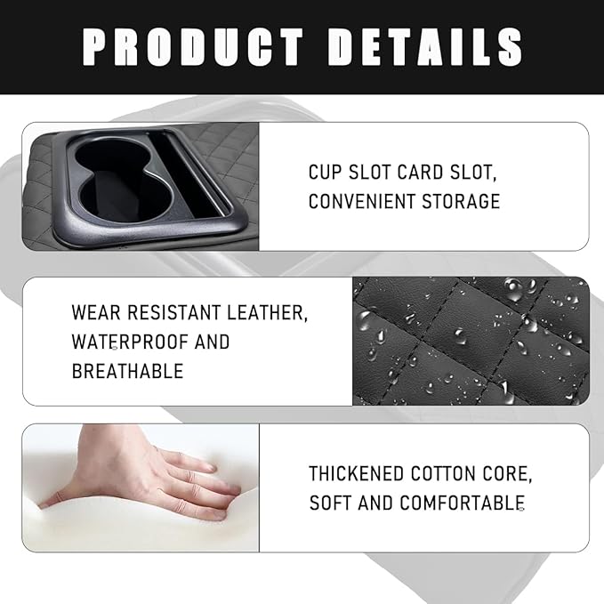 Car Center Console Armrest Pillow, Waterproof Car Armrest Cover Cushion with Cup and Phone Holder, Memory Foam Arm Rest Box Protector for Most Vehicles, Car Accessories (Black)
