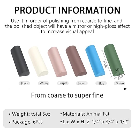 SCOTTCHEN Buffing Polishing Cutting Compounds 5 Oz.Kit-for Stainless Steel Aluminum Jewelry,Black White Purple Brown Blue Green,from Course to Fine - 6 Pcs