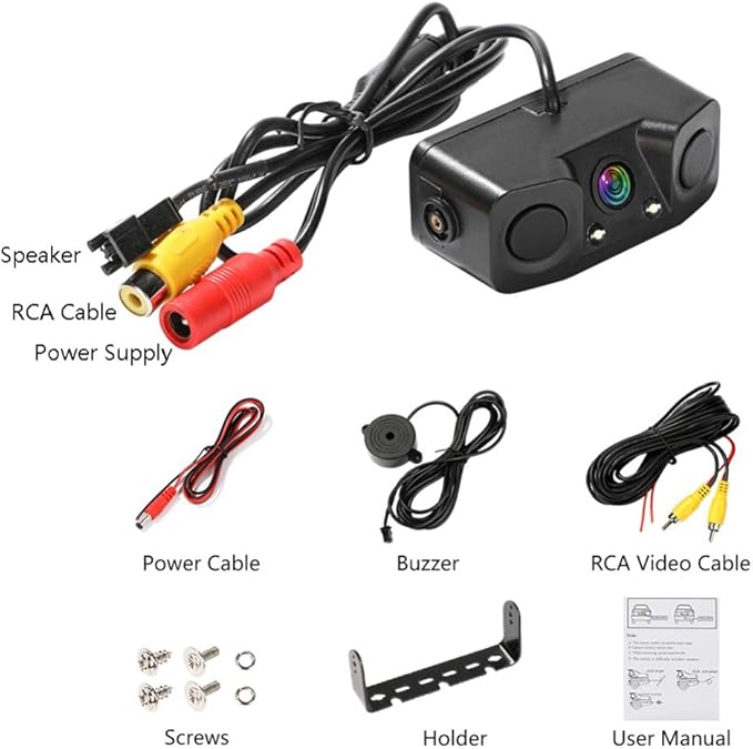 Polarlander 3 in 1 Rear View Camera Waterproof Video Parking Sensor Car Reverse Backup Camerawith 2 Radar Detector Sensors Bi