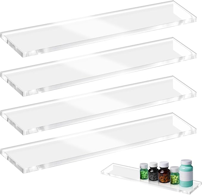 4 Pcs Medicine Cabinet Shelves 13.75 Inch Acrylic Replacement Organizer for Bathroom Living Room Wall Mounted Shelves for Kit