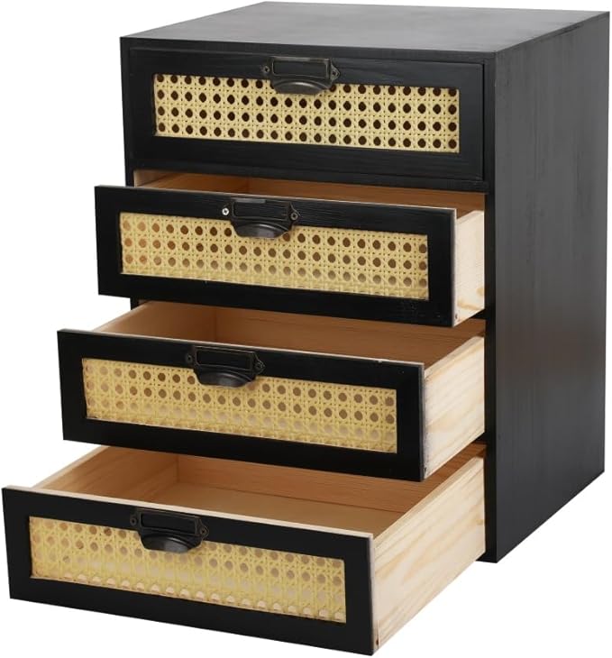 Large Wooden Drawer BoHo Desk Organizers Wooden Storage Dox with Drawers Rattan Paper Storage Drawer Wood File Organizer Libr